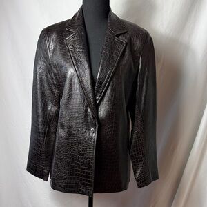 Lafayette 148 New York Black Crocodile-Pattern Leather Blazer